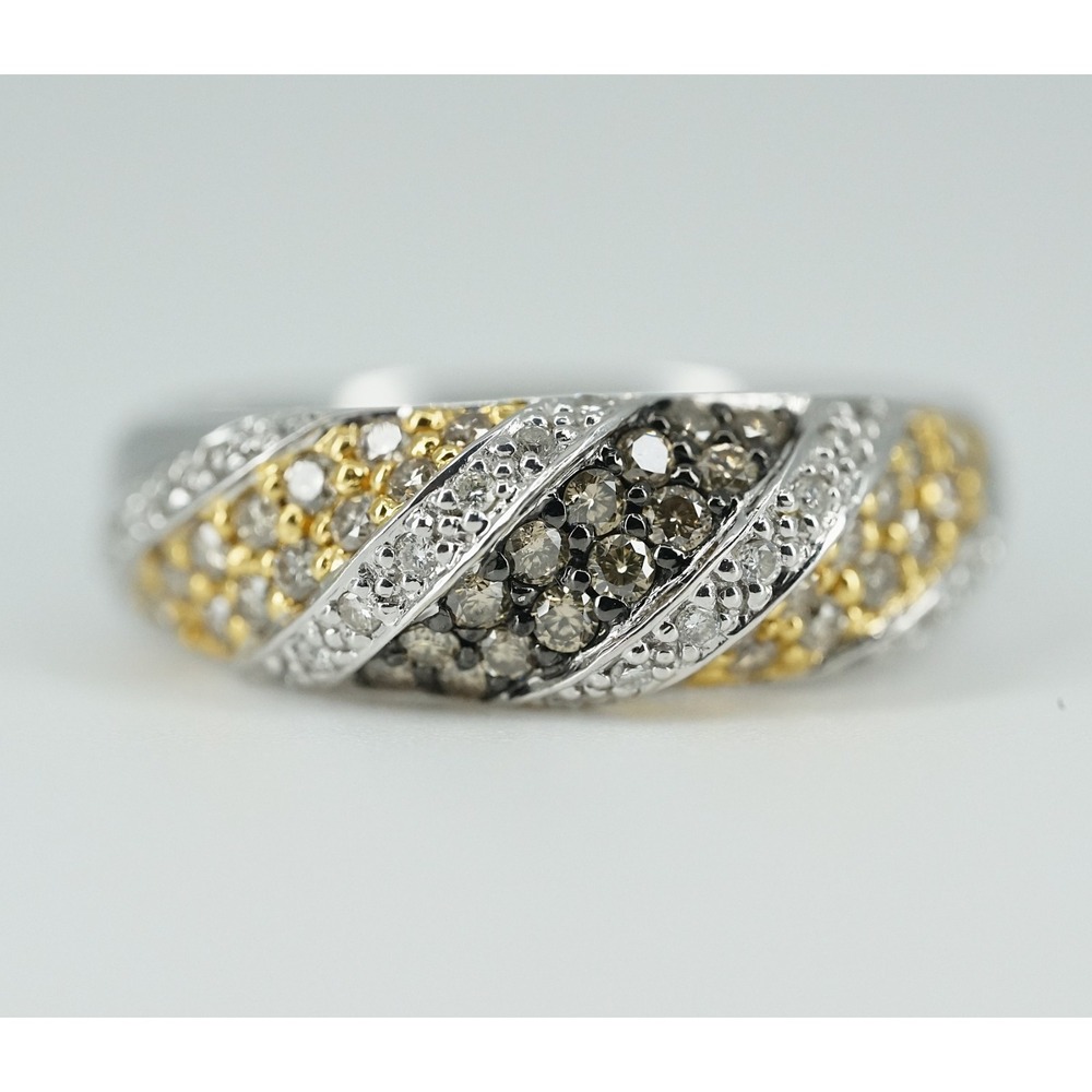 Vintage 14k Solid White Gold Natural Yellow Champaign White Diamond‎ Ring Ribbon